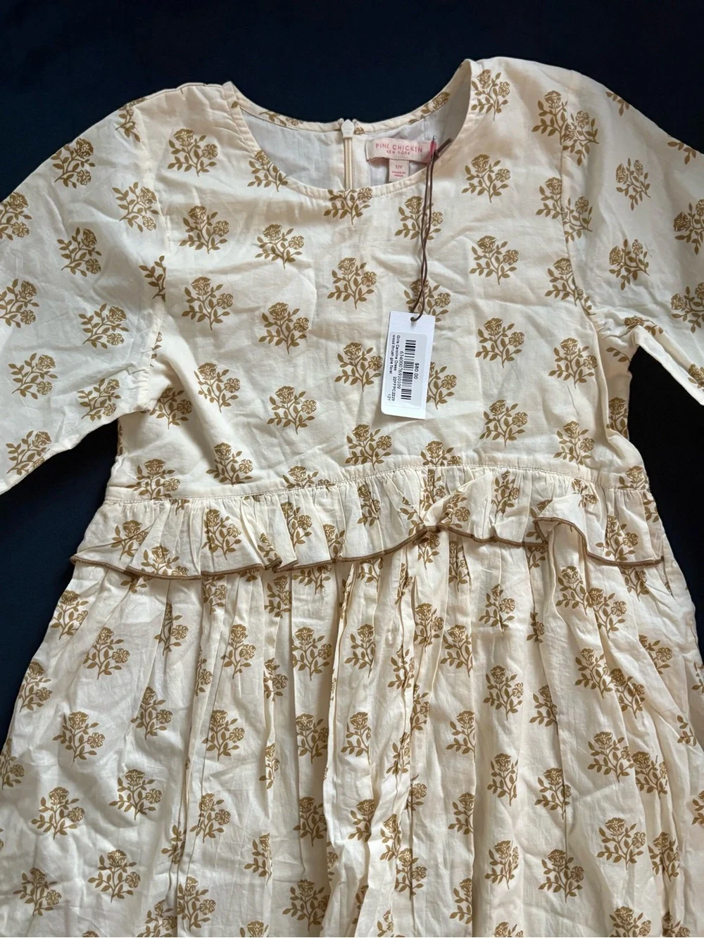 NWT Pink Chicken Ivory Floral Print Long Sleeve Cotton Dress 12
